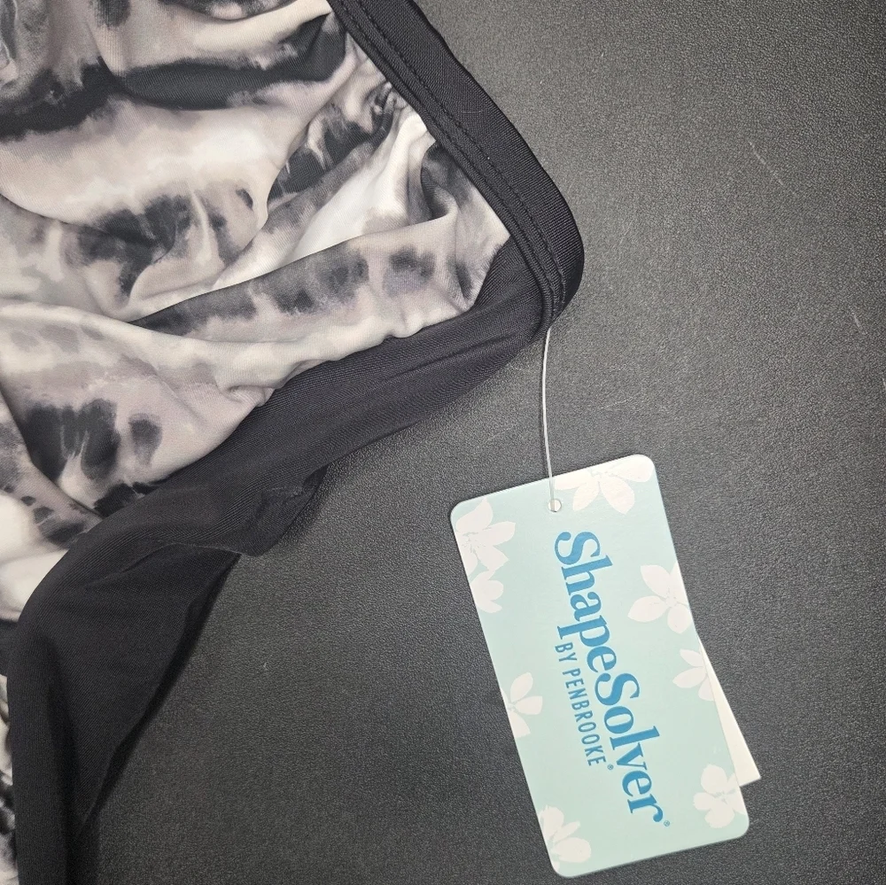 Shape Solver By Penbrooke  Black and White Tummy Control One Piece Swimsuit
